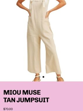 Miou muse beige linen/cotton jump suit, size small